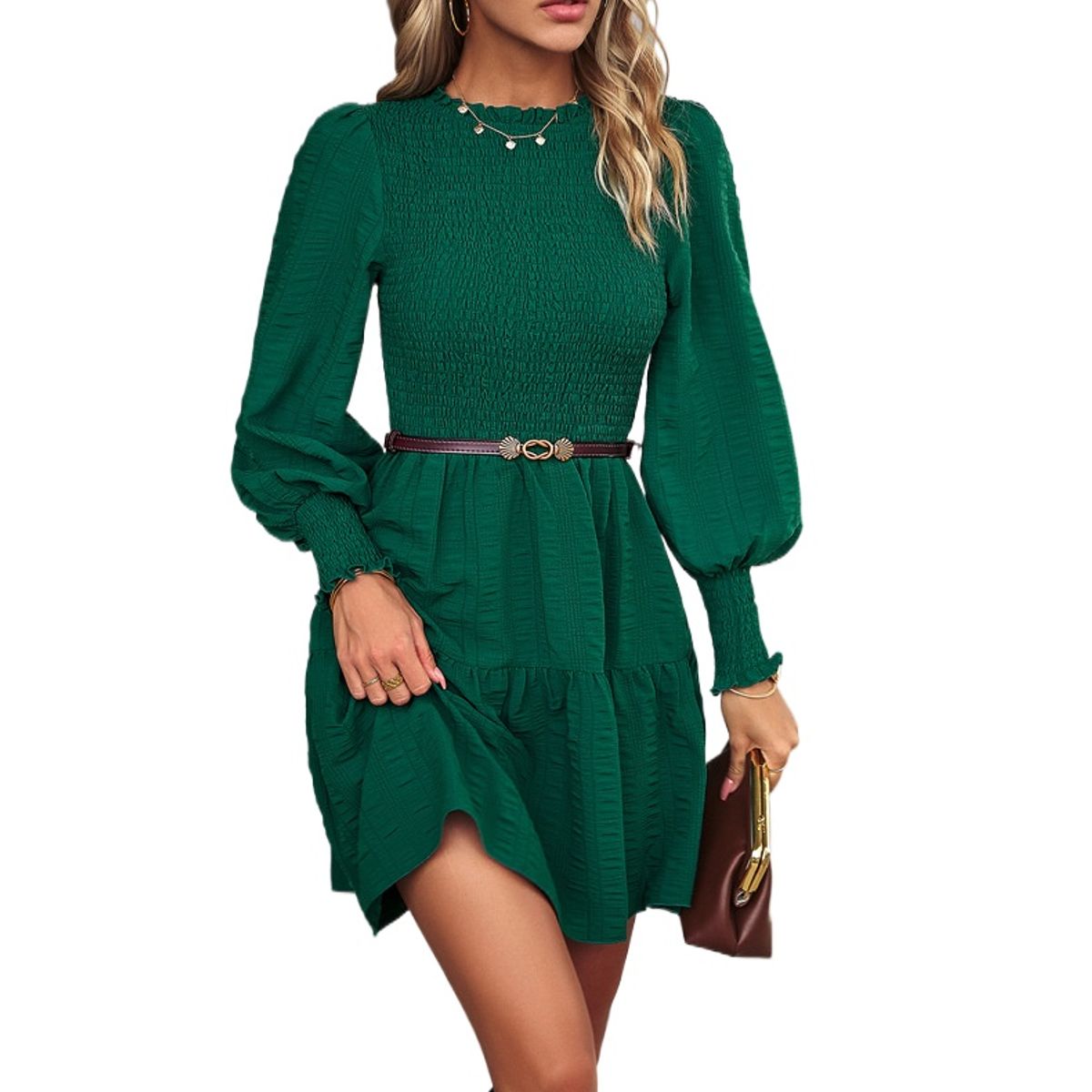 TIOZONEY - Vestido Midi Mujer -Verde