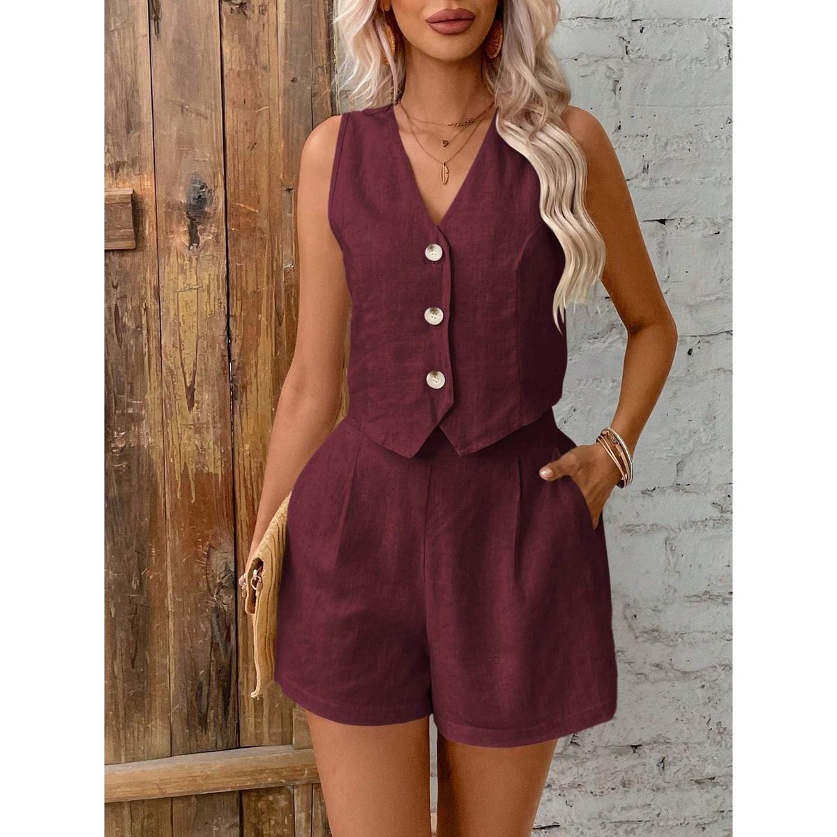 TIOZONEY - Blazer vest y pantalones casuales para mujeres Traje.