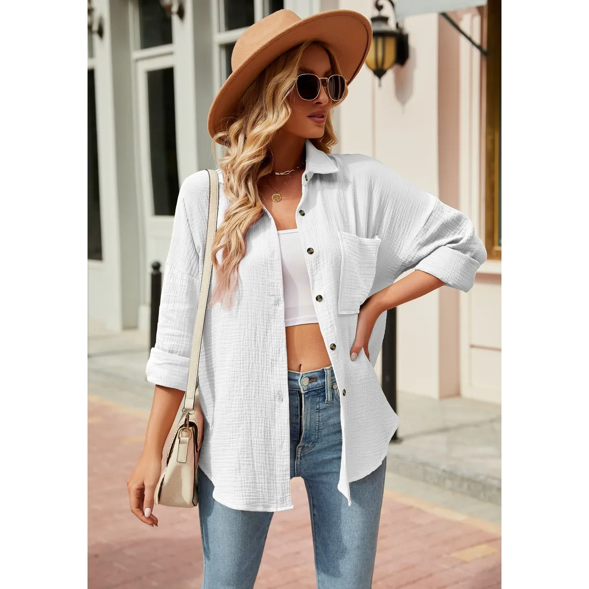 TIOZONEY - Camisa de mujer con cuello en V