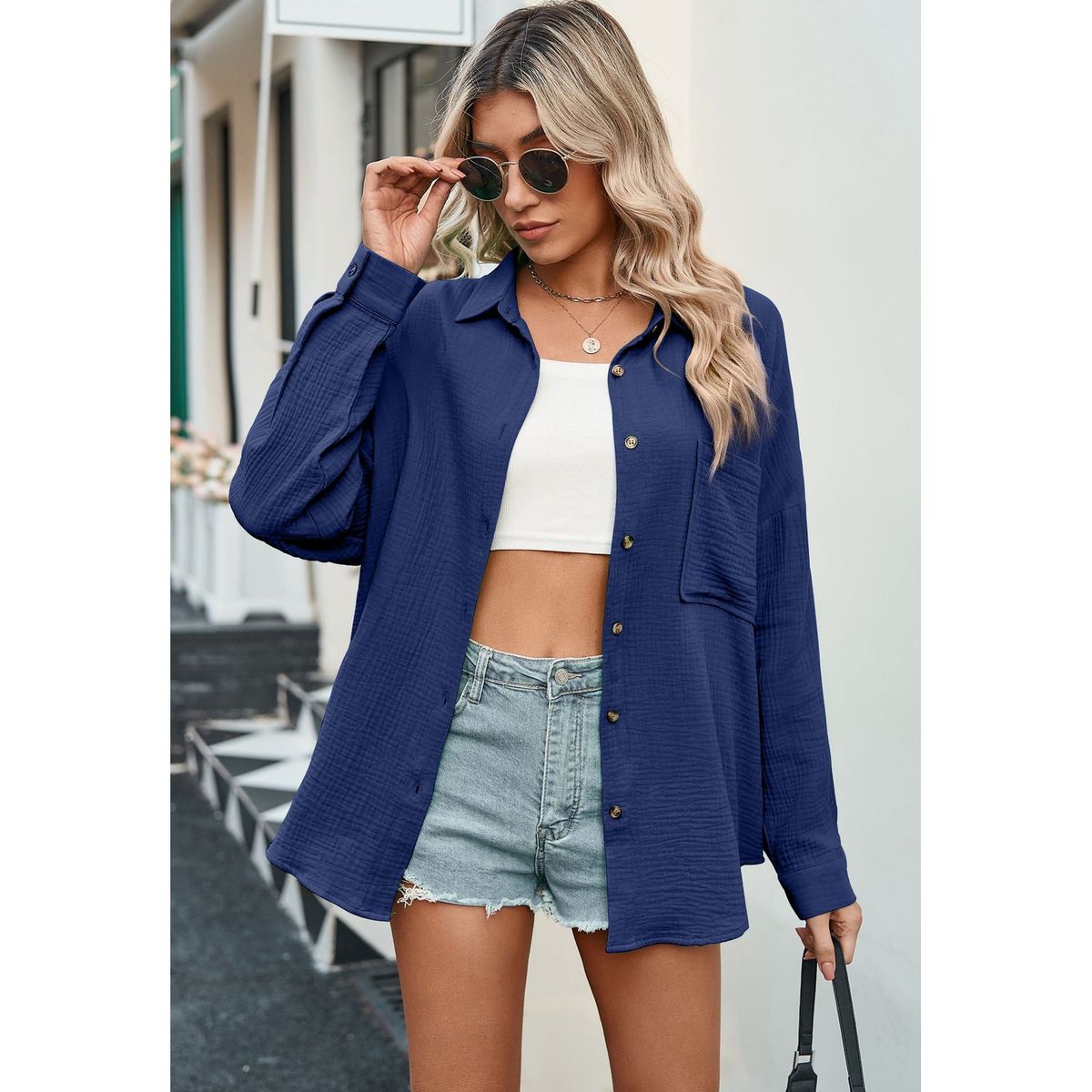 TIOZONEY - Camisa de mujer con cuello en V