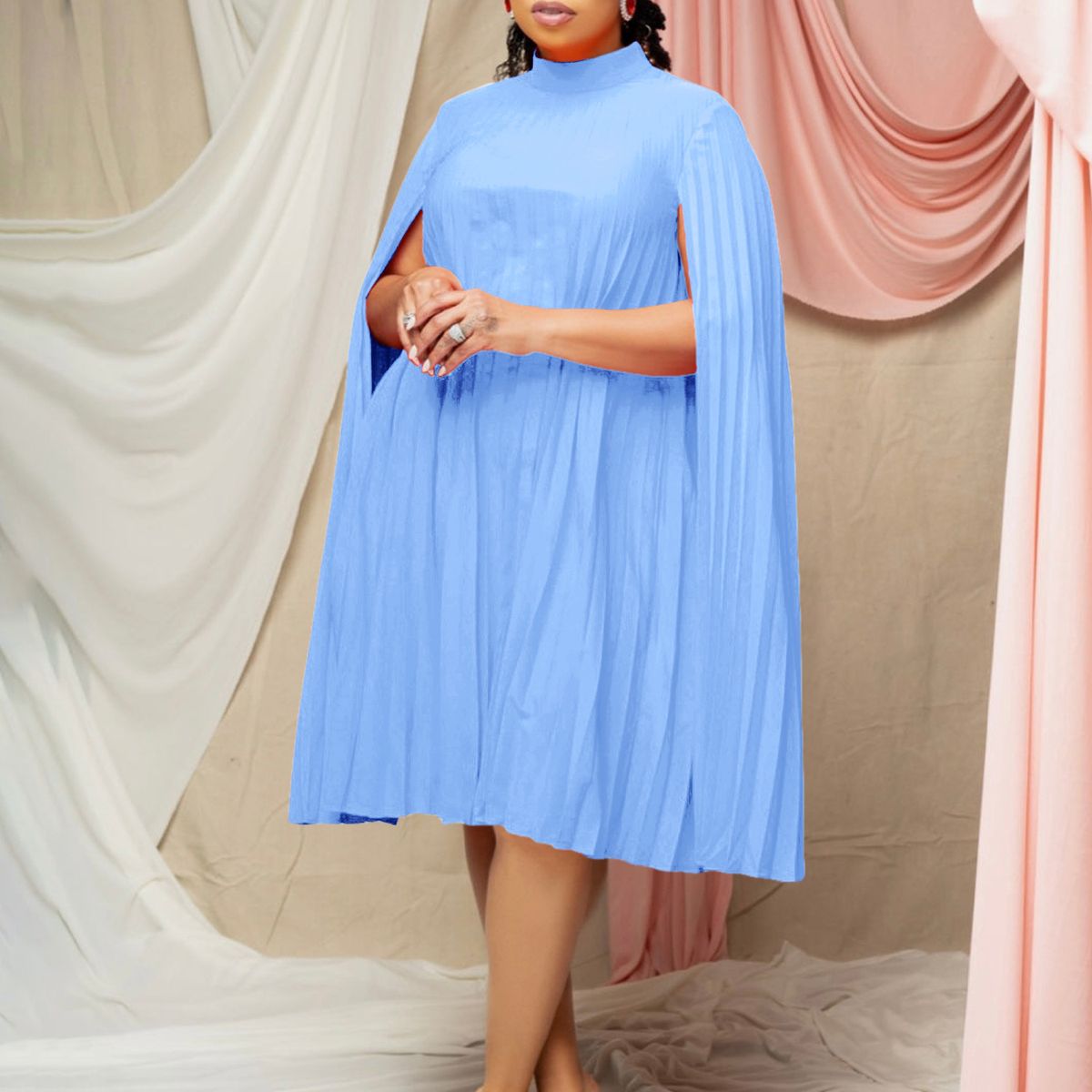 TIOZONEY - Vestidos plisados de mujer con capa