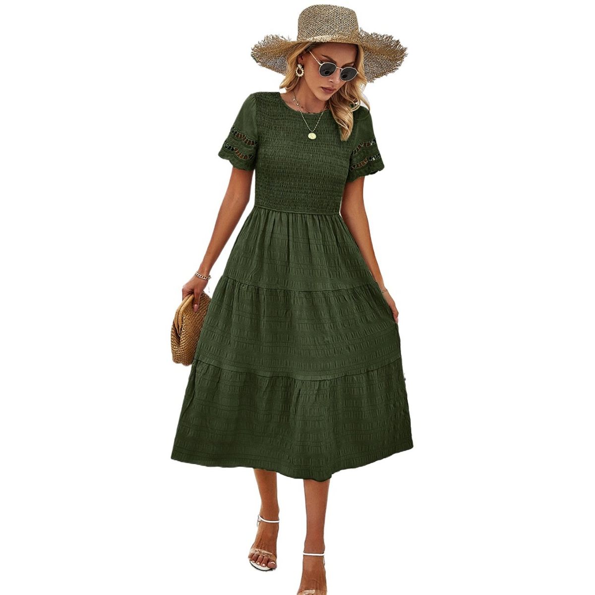 TIOZONEY - Vestido Largo Mujer-Verde