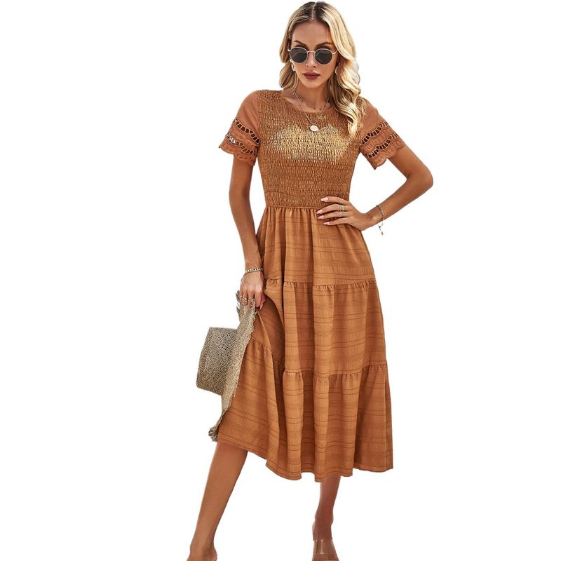 TIOZONEY - Vestido Largo Mujer-Marrón