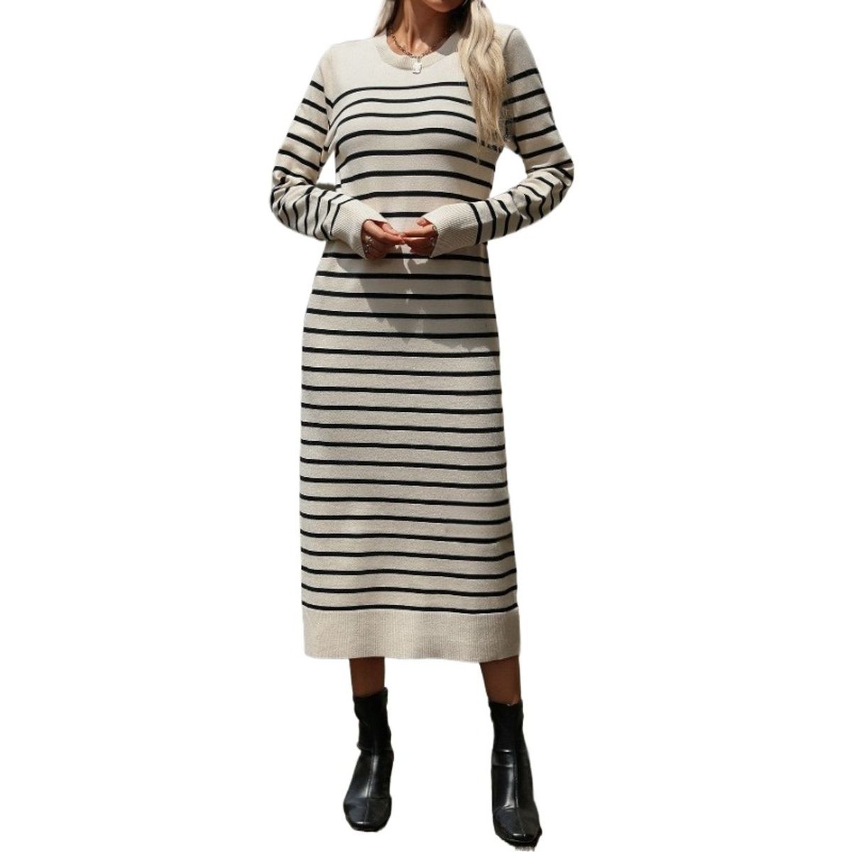 TIOZONEY - Falda larga de rayas de punto para mujer