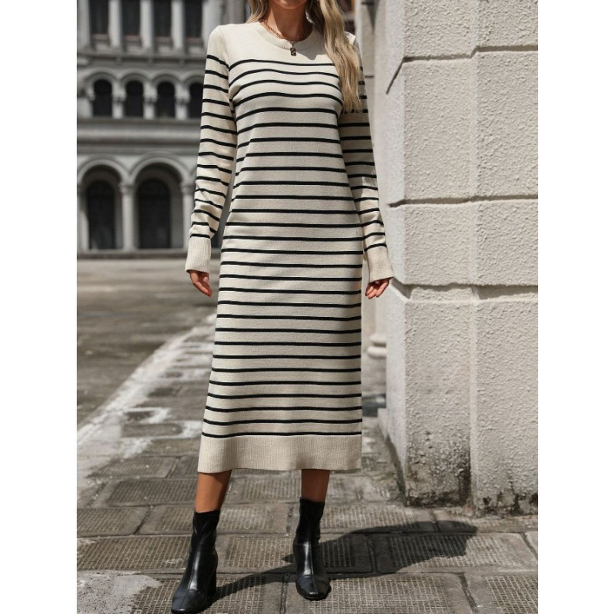 TIOZONEY - Falda larga de rayas de punto para mujer
