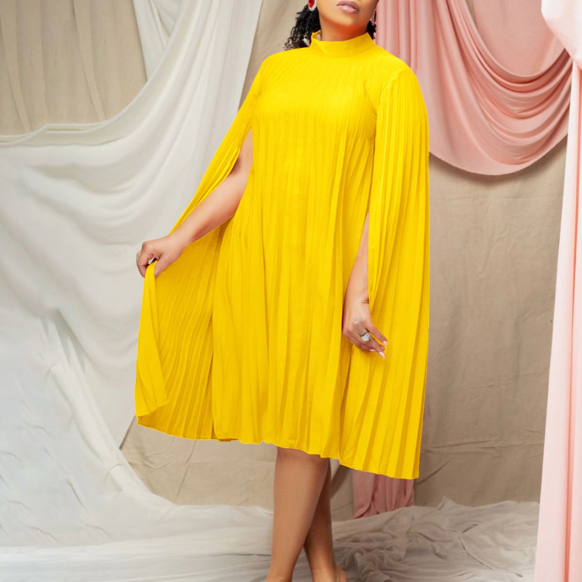 TIOZONEY - Vestidos plisados de mujer con capa