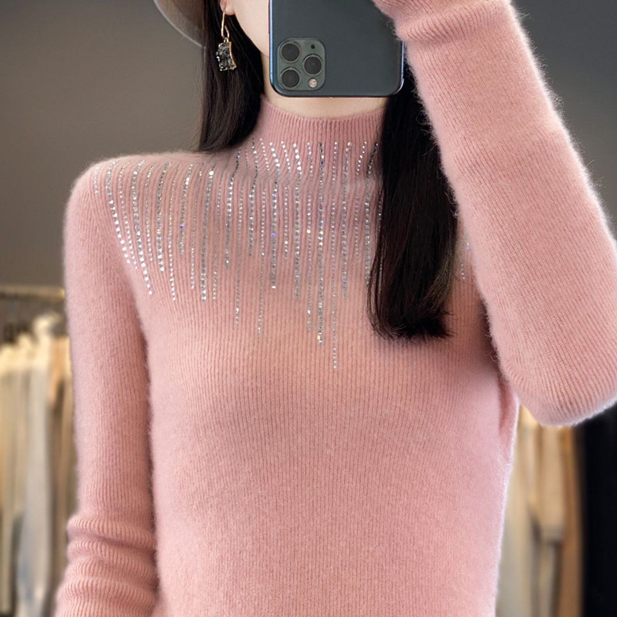 TIOZONEY - Suéter de cuello medio alto para mujeres - Rosado