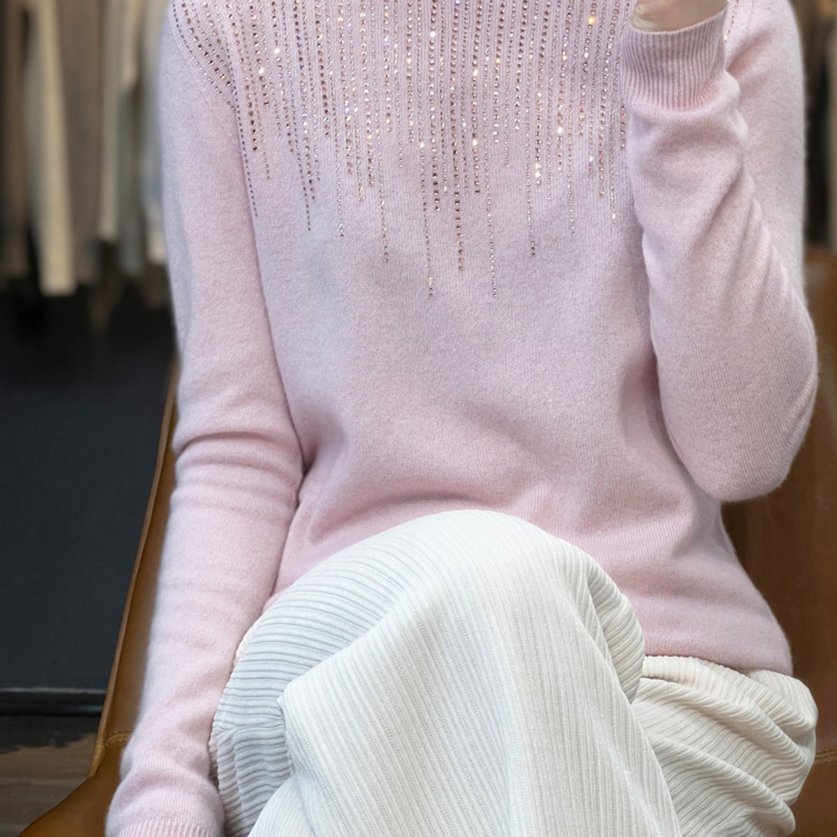 TIOZONEY - Suéter de cuello medio alto para mujeres - Rosado