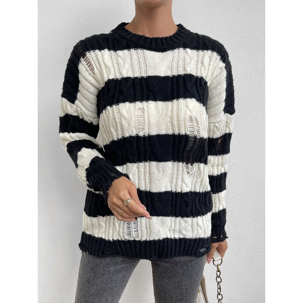 TIOZONEY - Suéter de punto para mujeres - Blanco