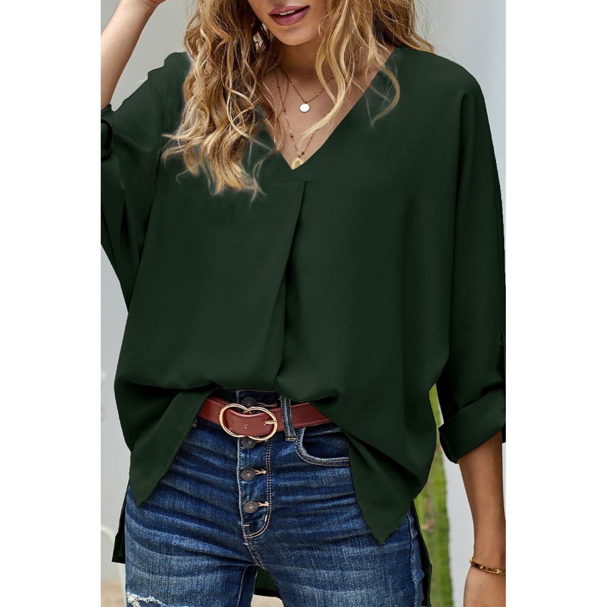 TIOZONEY - Camiseta suelta de mujer con cuello en V