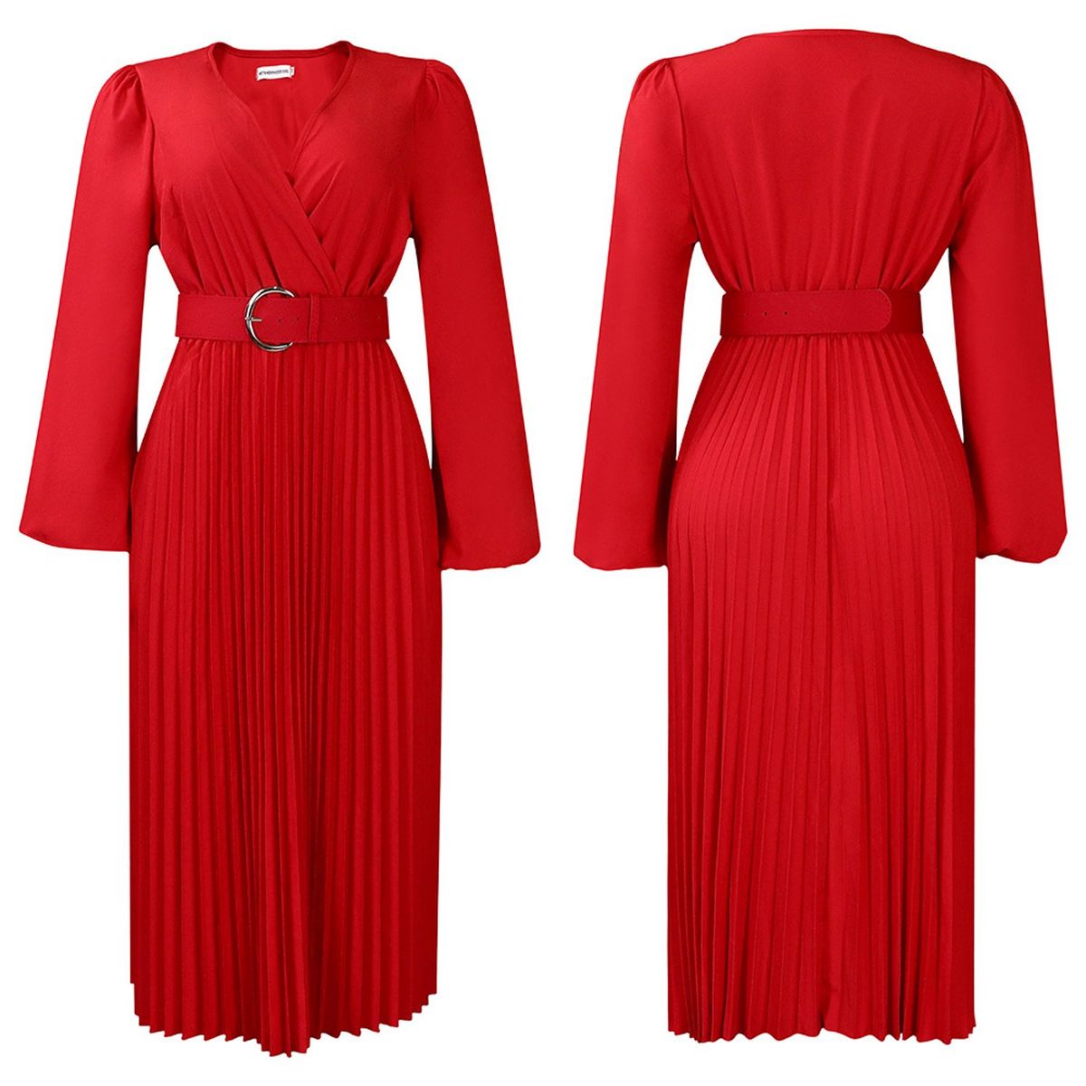 TIOZONEY - Vestido largo de manga larga y cuello en V