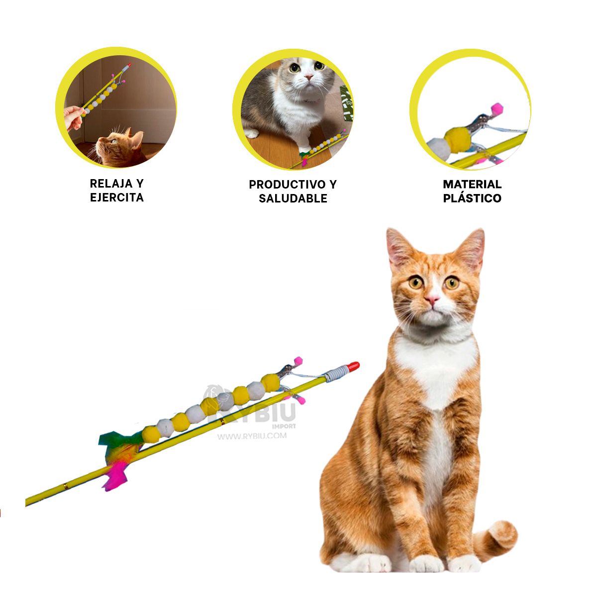 RYBIU IMPORT - Baston para Animales en Tono Amarillo Y+Ligas de Regalo
