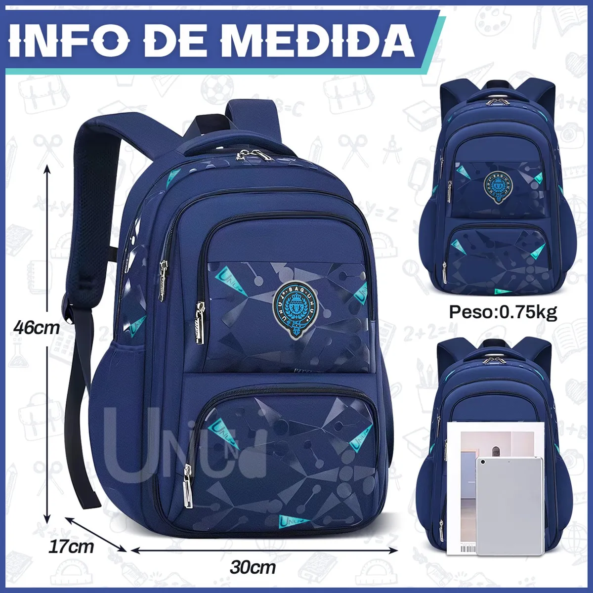 TIOZONEY - Mochila escolar viaje Escolar Viaje color azul 30L