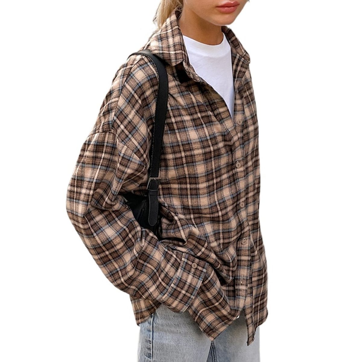 TIOZONEY - Camisa de cuadros para mujer