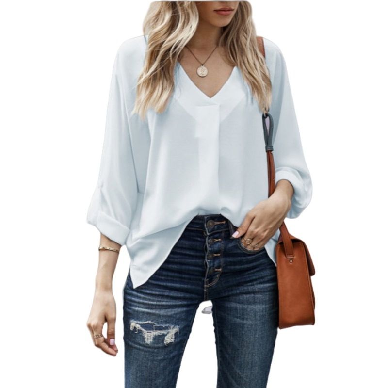 TIOZONEY - Camiseta suelta de mujer con cuello en V