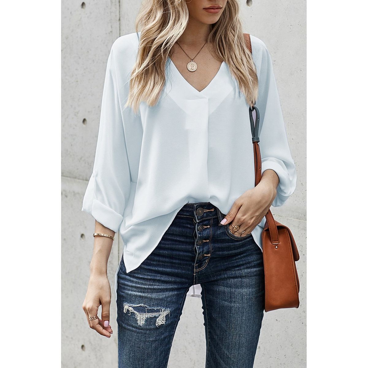 TIOZONEY - Camiseta suelta de mujer con cuello en V