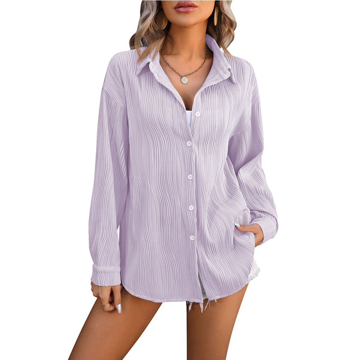 TIOZONEY - Camisa suelta con textura para mujer