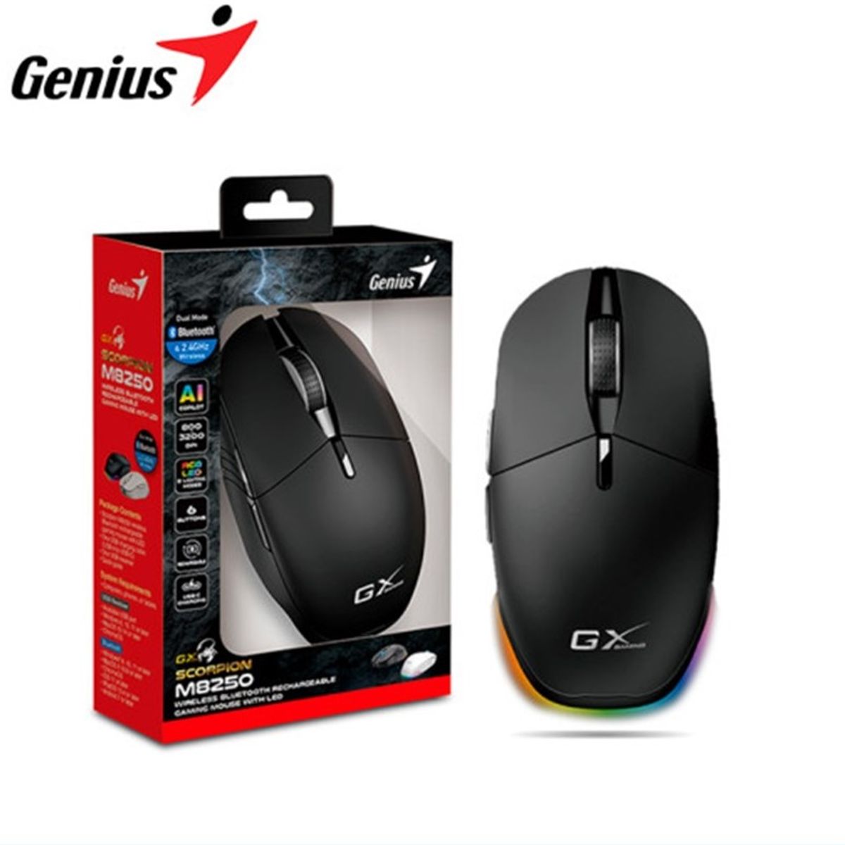 GENIUS GX - Mouse gamer GENIUS GX SCORPION M8250 WIRELESS BT 3200 DPI RGB NEGRO