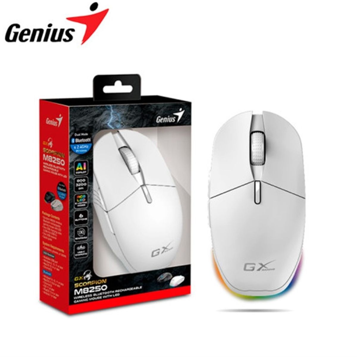 GENIUS GX - MOUSE GENIUS GX SCORPION M8250 WIRELESS/BT 3200 DPI RGB BLANCO