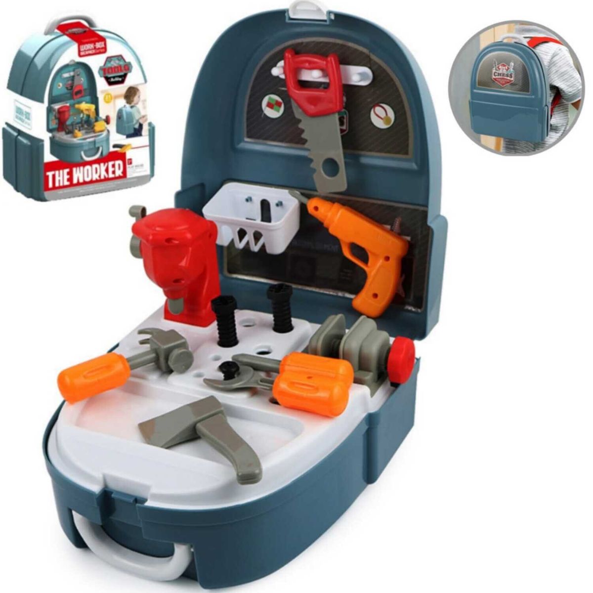 GENERICO - Set de mochila de herramientas para niños AZUL ACERO