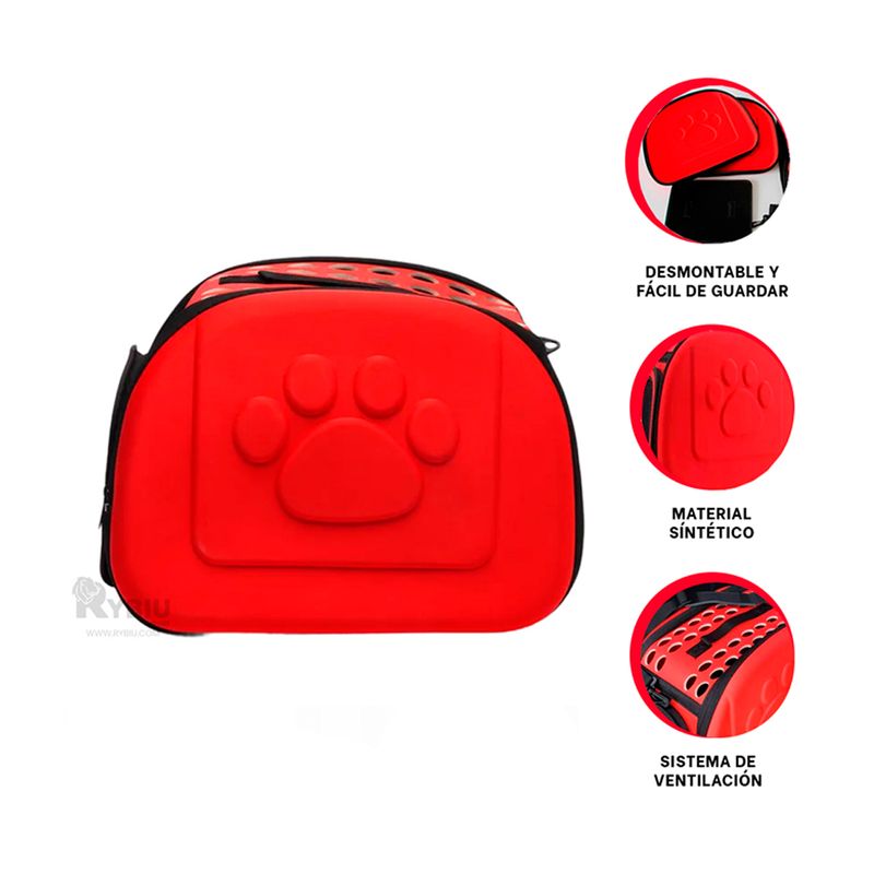 GENERICO - Transportin Compacto para Mascotas en Tono Rojo Y+Stickers