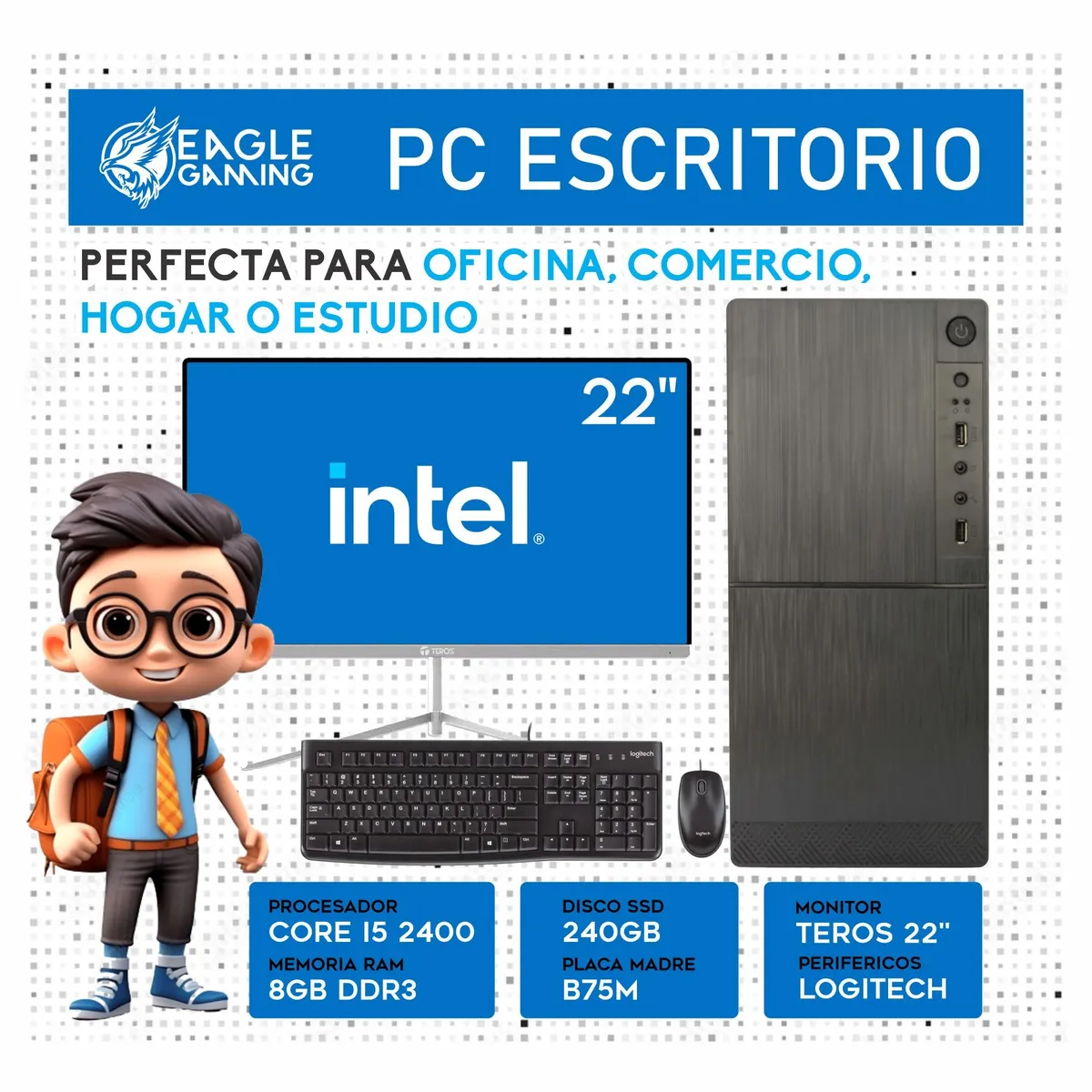 INTEL - Computadora Pc Intel Core i5 2400 2DA GEN SSD 240GB RAM 8GB MONITOR DE 22