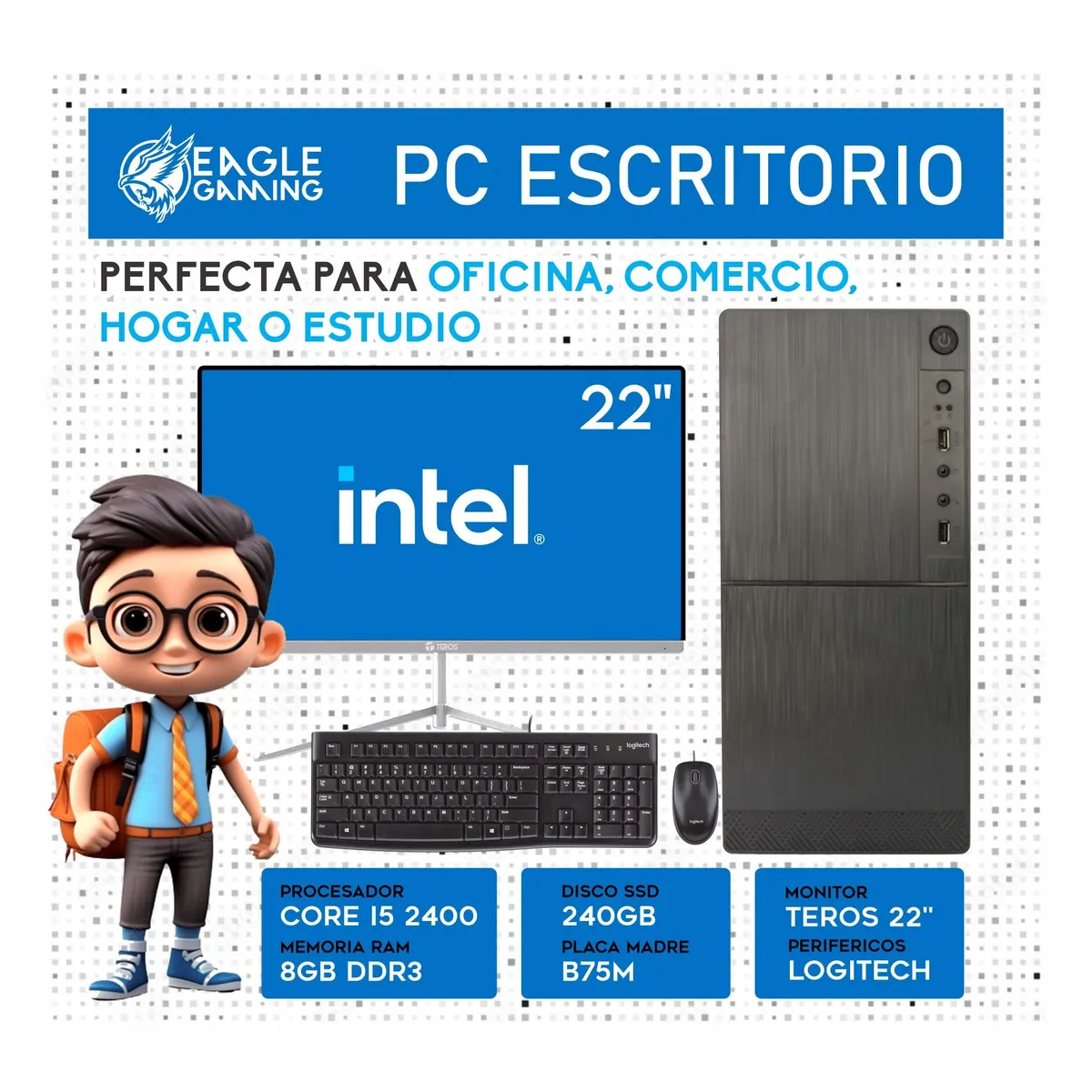 INTEL - Computadora Pc Intel Core i5 2400 2DA GEN SSD 240GB RAM 8GB MONITOR DE 22