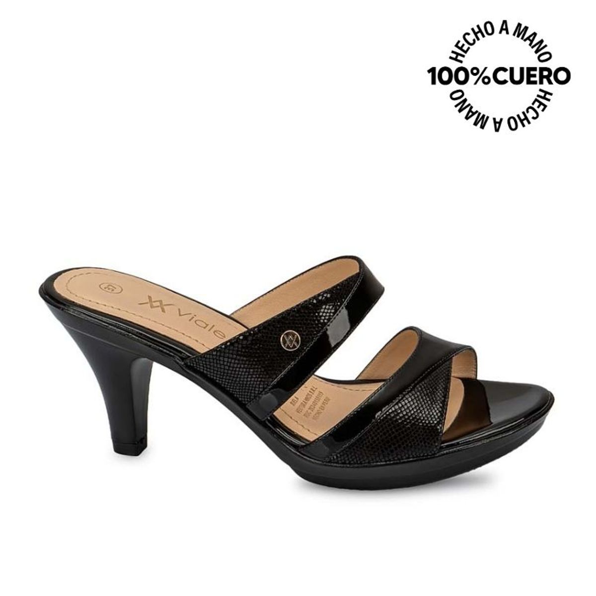 VIALE - Sandalia Strap Casual DAYA-2504 Negro Viale Cuero