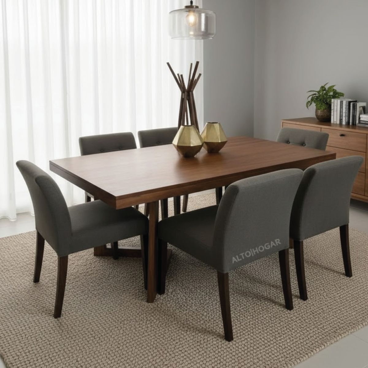 ALTO HOGAR - Juego de Comedor de Madera 6 Sillas Lia Gris