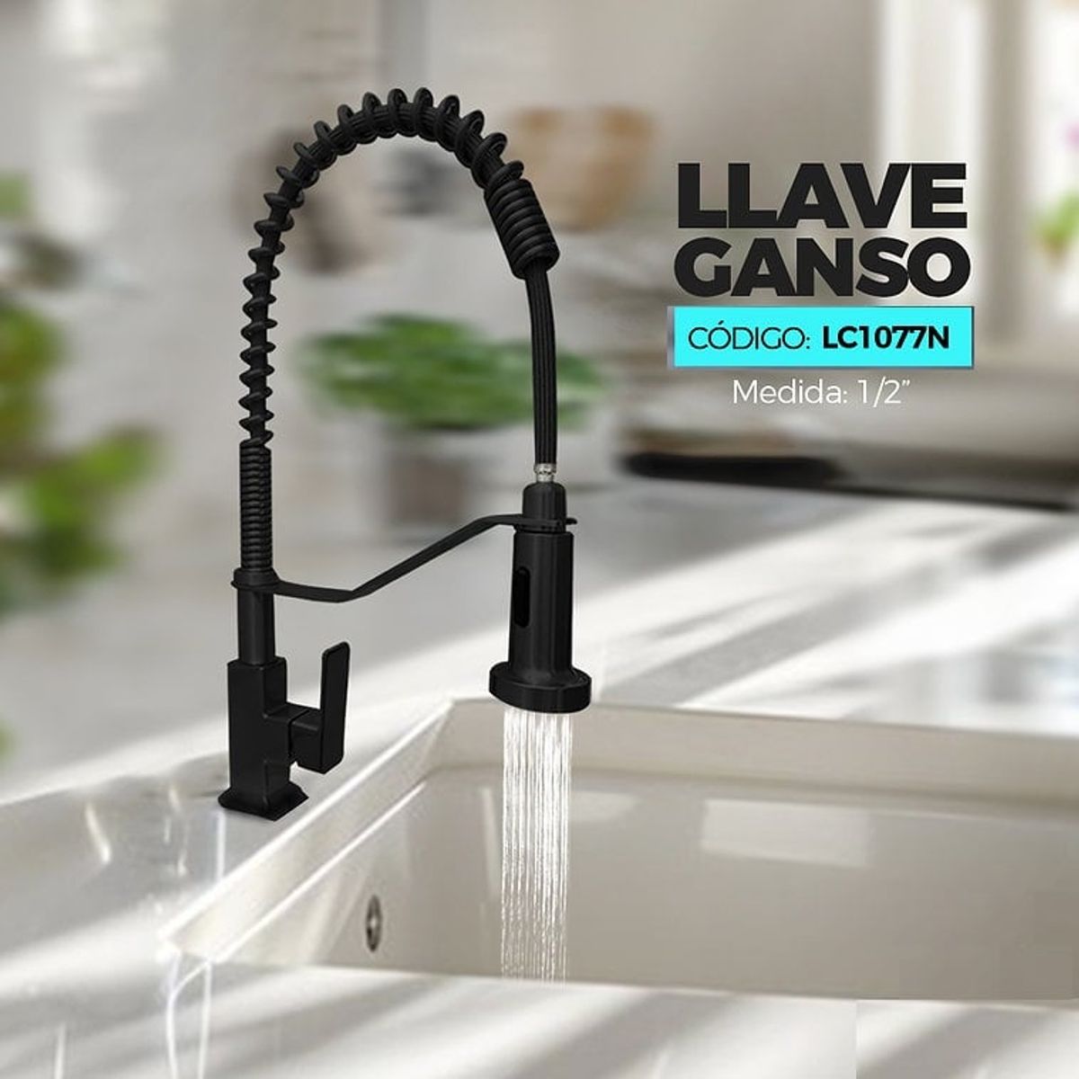 XM - LLAVE DE COCINA RESORTE NEGRO MUEBLE LC1077N