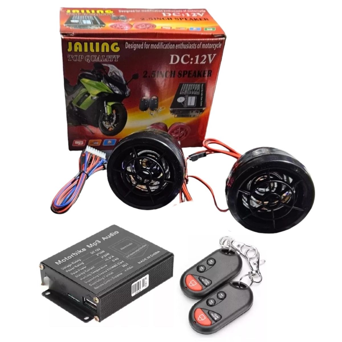 GENERICO - Parlante Alarma para Moto BT +Reproductor MP3 USB Radio FM