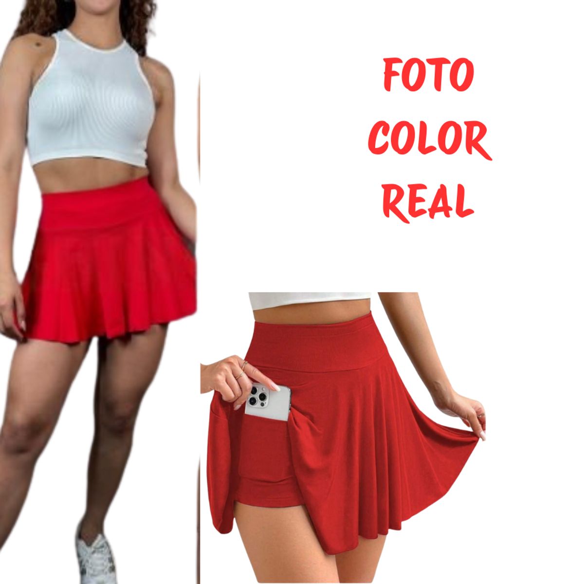 GENERICO - Falda Short Deportiva 2 En 1 con Bolsillo con scrunch