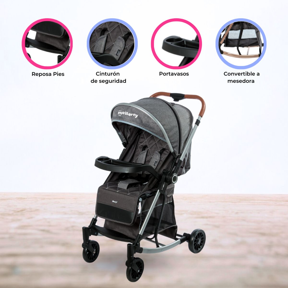 CUZKA - COCHE MECEDORA REVERSIBLE »TERRANO» GRAY