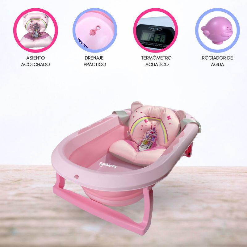 CUZKA - BAÑERA PLEGABLE CON TERMÓMETRO «AQUATIC» PINK