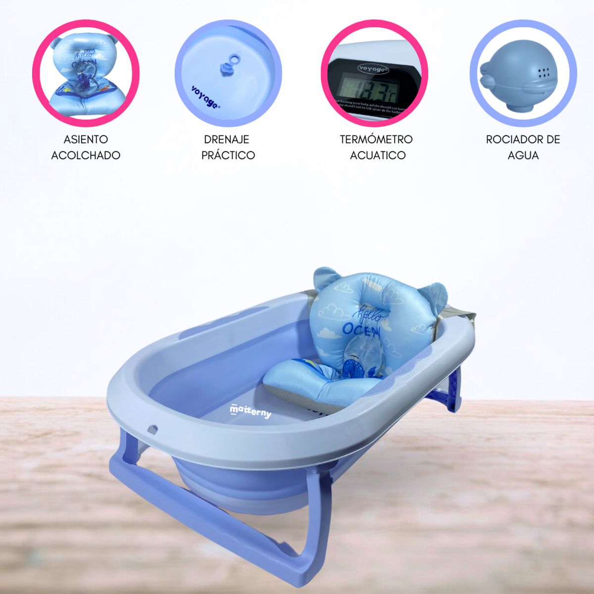 CUZKA - BAÑERA PLEGABLE CON TERMÓMETRO «AQUATIC» BLUE