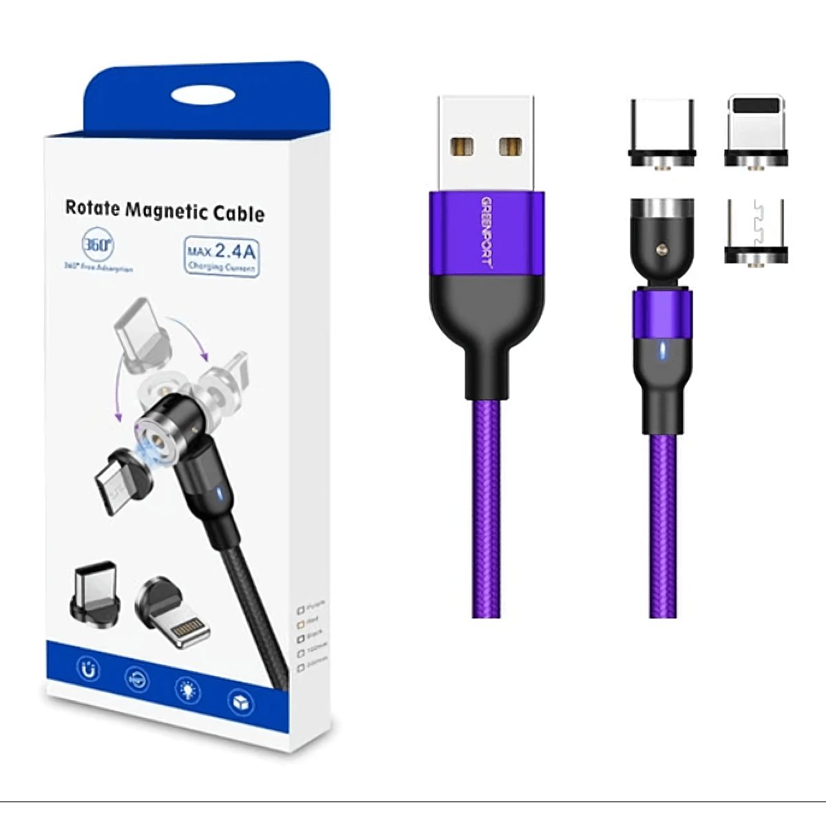 GENERICO - Cable Magnetico 2A Greenport Morado 1 metro