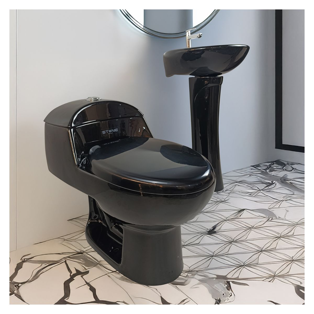 STONE - COMBO INODORO ONE PIECE BASIC NEGRO C LAVATORIO BASIC NEGRO STONE