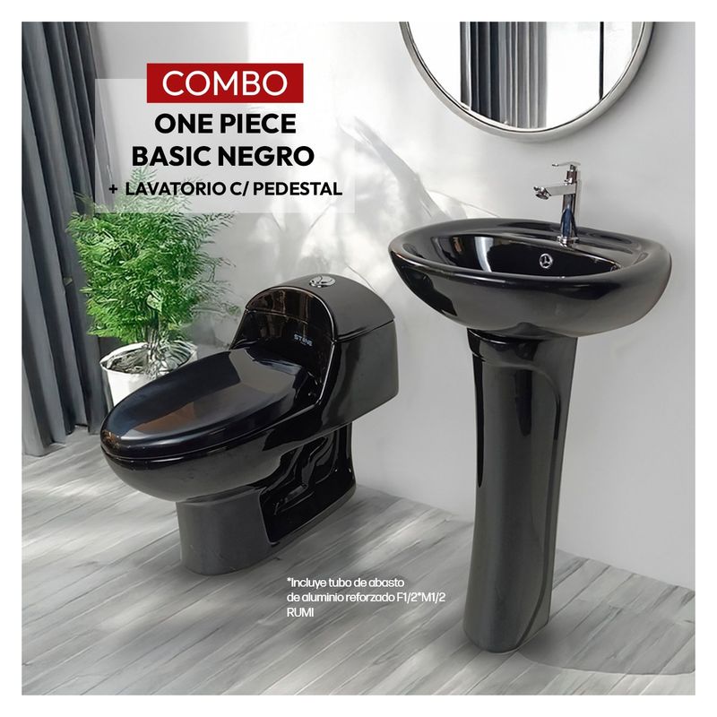 STONE - COMBO INODORO ONE PIECE BASIC NEGRO C LAVATORIO BASIC NEGRO STONE
