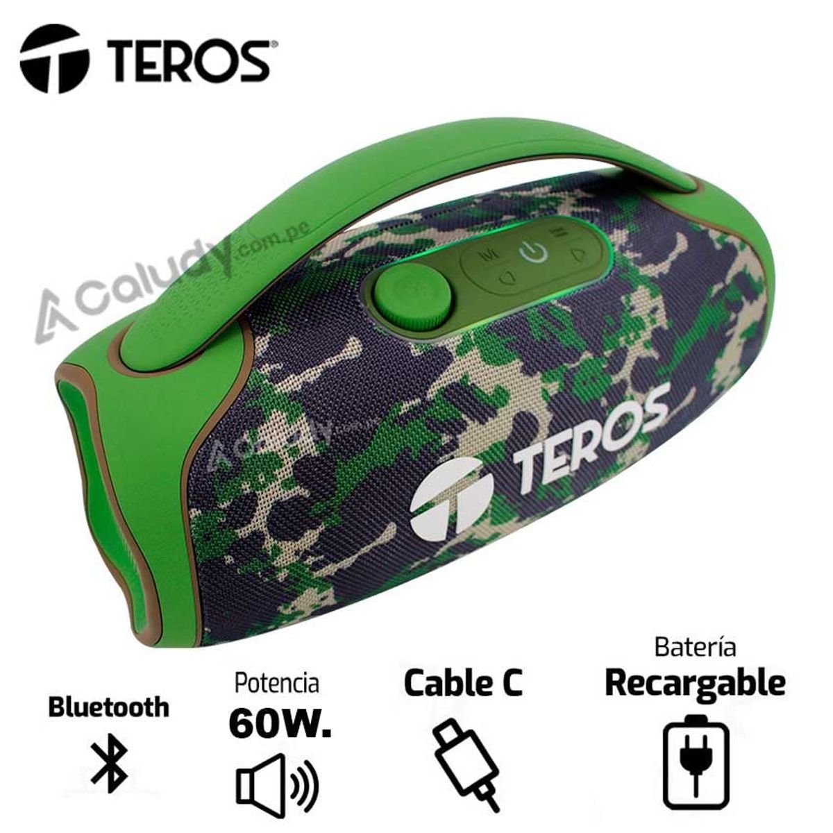 TEROS - Parlante TEROS Portatil Verde Militar Camuflado 60 watts Bluetooth