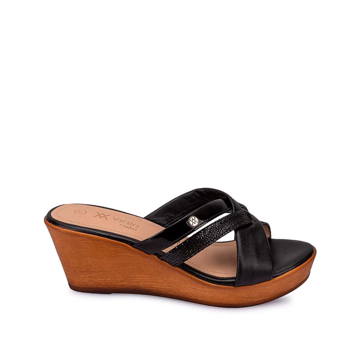 VIALE - Sandalia Slide Casual ECO-2502 Negro Viale Cuero