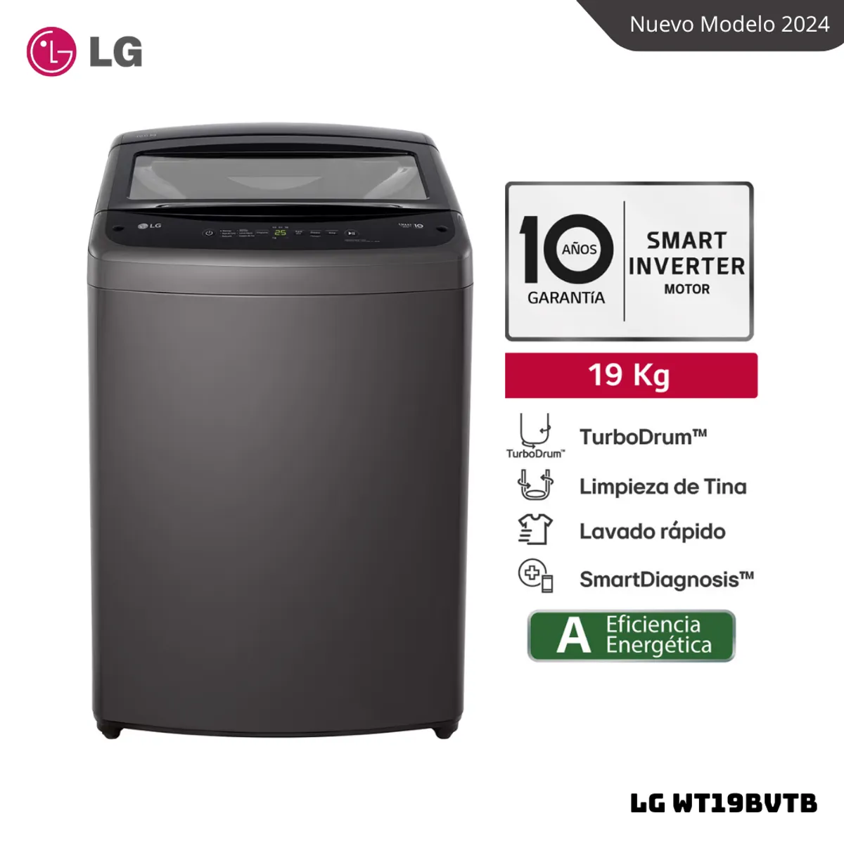 LG - LAVADORA LG TURBODRUM 19 KG CARGA SUPERIOR NEGRO CLARO - WT19BVTB