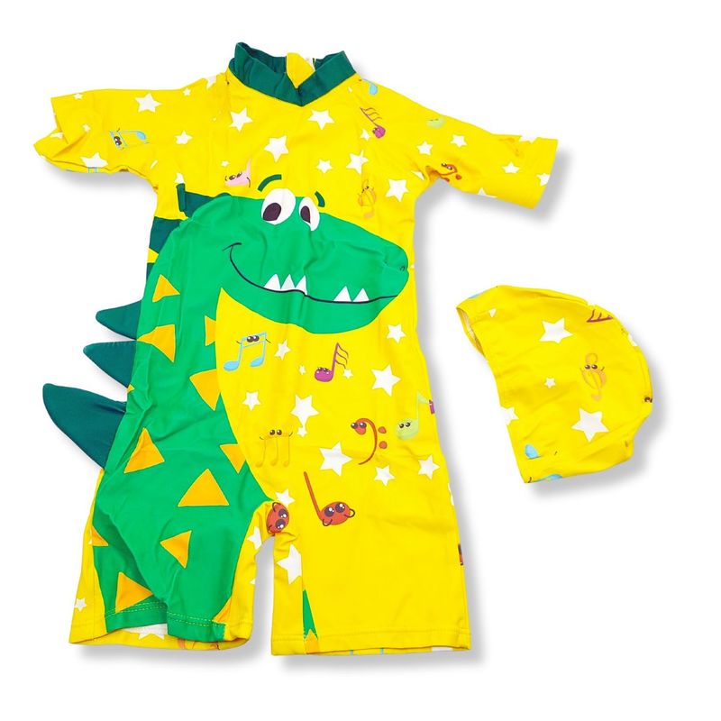 GENERICO - Ropa de Baño para Niño UV Amarillo con Dinosaurio Verde Cuello Largo