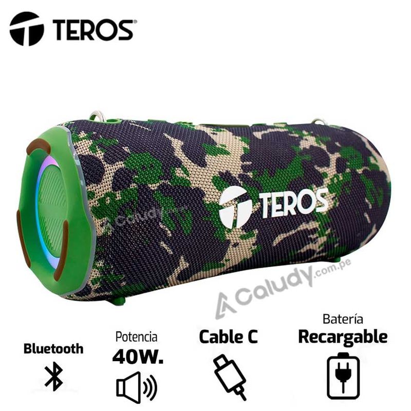 TEROS - Parlante TEROS TE-6046G Verde Militar Camuflado  40 WATTS Bluetooth