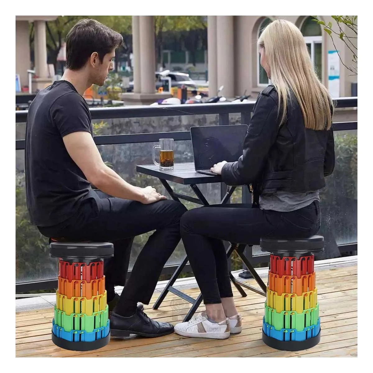 GENERICO - Banca Multiusos con Apoyo en Color Negro Y+Gift Stickers