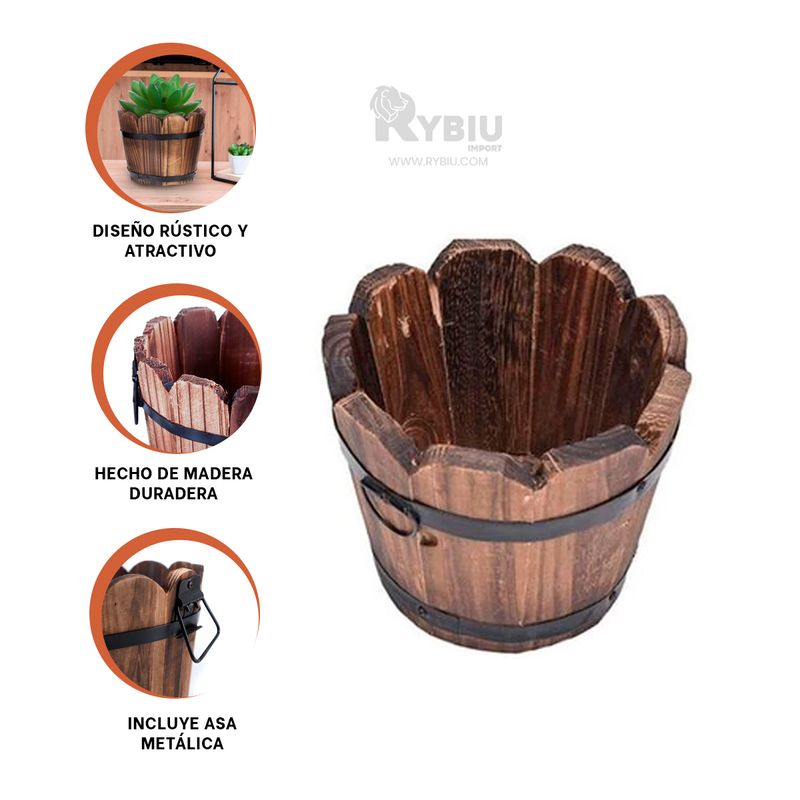 GENERICO - Maceta Resistente de Madera 12 cm en Marron Y+Gift Stickers