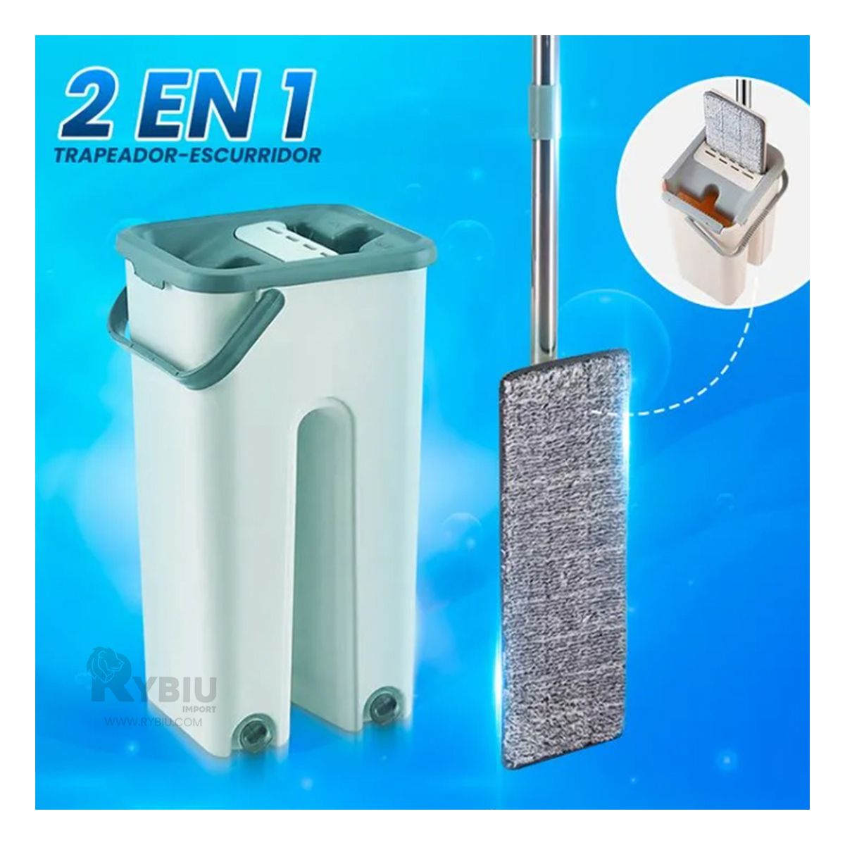 RYBIU IMPORT - Utensilio de Trapear en Tono Verde Agua Y+Post-it Adhesivos