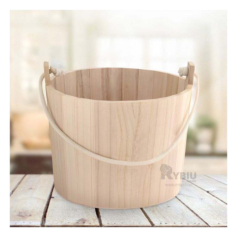 GENERICO - Cubeta con Asa de Cuerda en Tono Madera