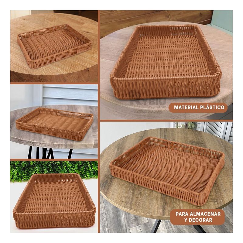 GENERICO - Cesta Rectangular de Plastico Tejido de 34x24x4cm