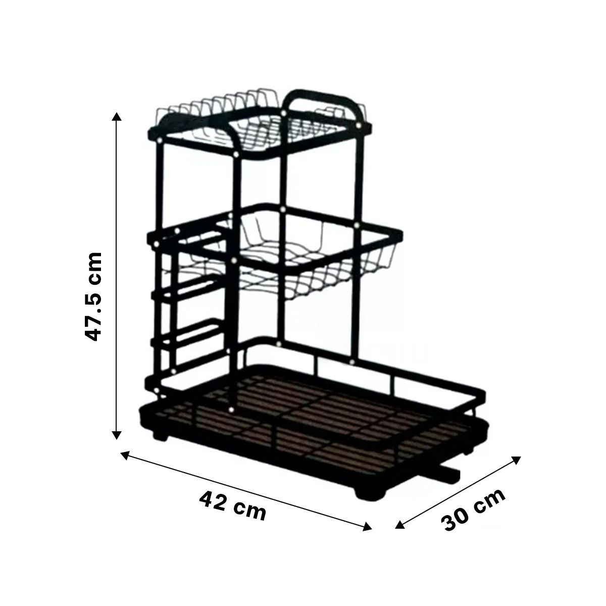 GENERICO - Escurridor de Platos de 3 Niveles Drenaje y Soporte en Negro