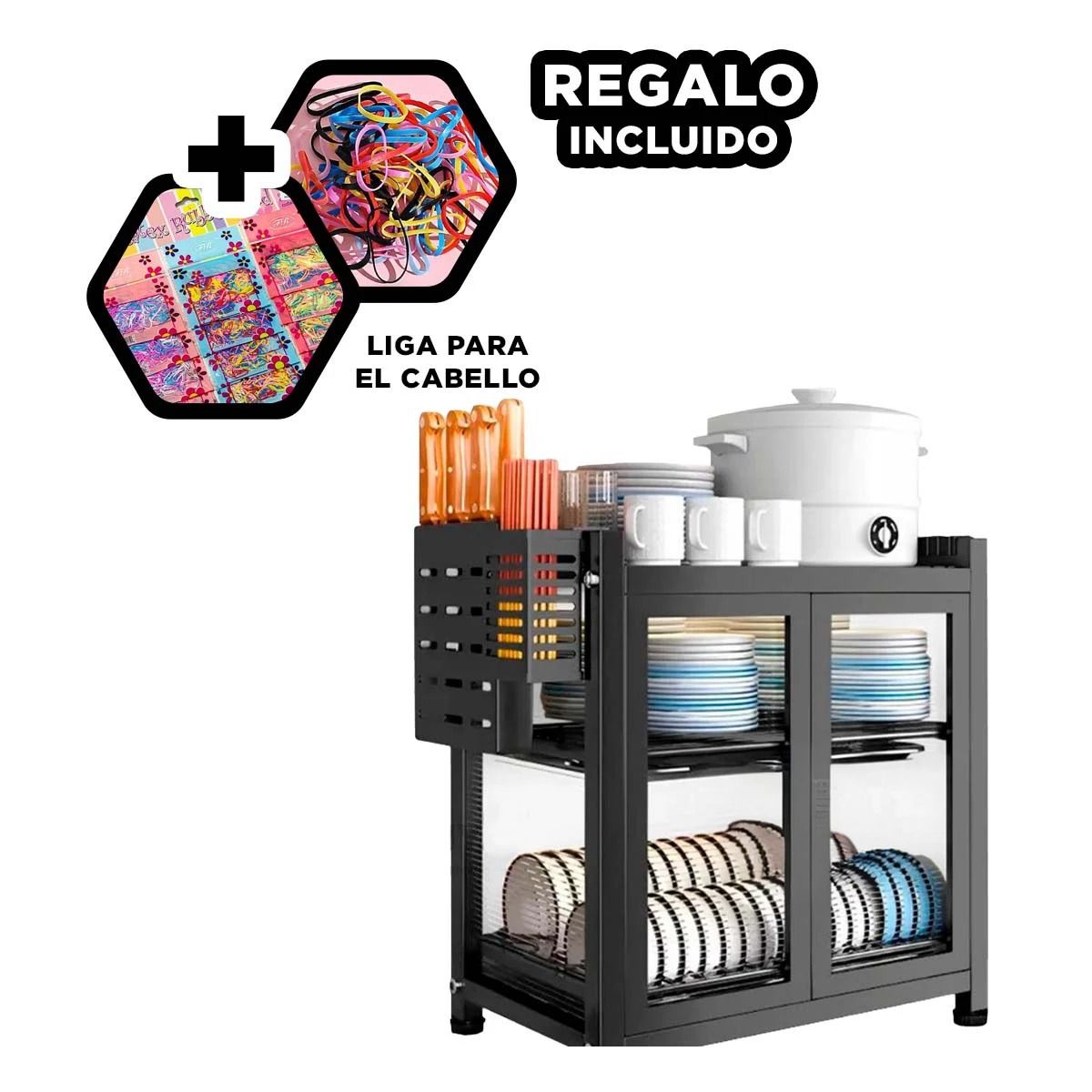 GENERICO - Escurreplatos de 2 Niveles en Negro Y+Ligas de Regalo